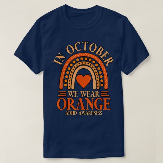 In oktober Draag we Oranje ADHD845 T-shirt (Design voorkant)