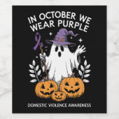 In oktober Draag we Paarse huiselijk geweld spook Wijn Etiket (Enkel label)