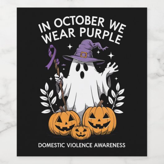 In oktober Draag we Paarse huiselijk geweld spook Wijn Etiket (Enkel label)