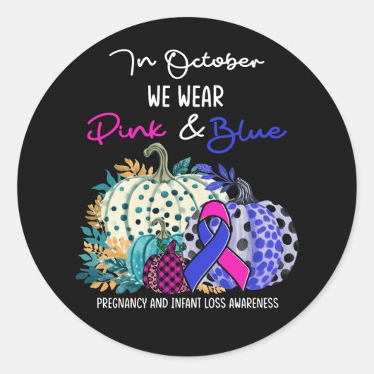 In oktober Draag we Pink Blue Pumpkin Pregnancy In Ronde Sticker (Voorkant)