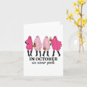 In oktober Draag we Pink Breast Cancer Funny Ghost Kaart (Gele Bloem)