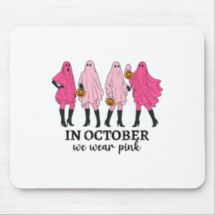 In oktober Draag we Pink Breast Cancer Funny Ghost Muismat