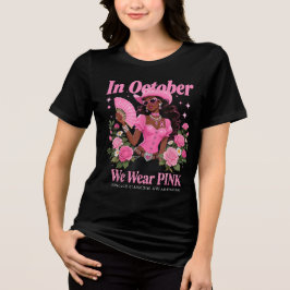 In oktober Draag we Pink Cowgirl Awareness Art Tri-Blend Shirt