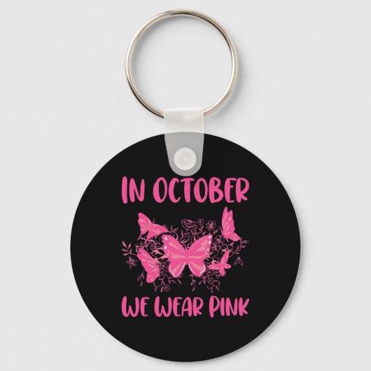 In oktober Draag we Pink Fun Butterfly Graphic Cos Sleutelhanger (Voorkant)