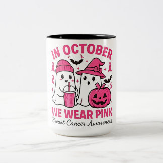 In oktober Draag we Pink Ghost Breast Cancer Aware Tweekleurige Koffiemok