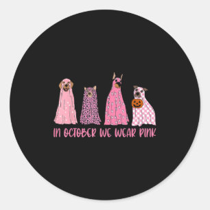 In oktober Draag we Pink Ghost Dogs Borstkanker A Ronde Sticker