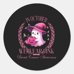 In oktober Draag we Pink Ghost Fighting Breast Can Ronde Sticker