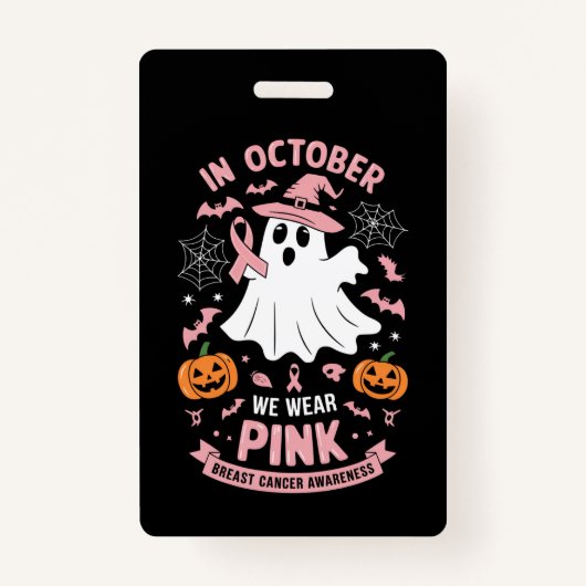 In oktober Draag we Pink Ghost Witch borstkanker Badge (Voorkant)