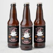 In oktober Draag we Pink Ghost Witch borstkanker Bier Etiket (Flessen)