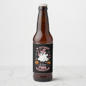 In oktober Draag we Pink Ghost Witch borstkanker Bier Etiket (Voorkant)