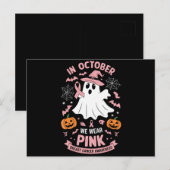 In oktober Draag we Pink Ghost Witch borstkanker Briefkaart (Voorkant / Achterkant)