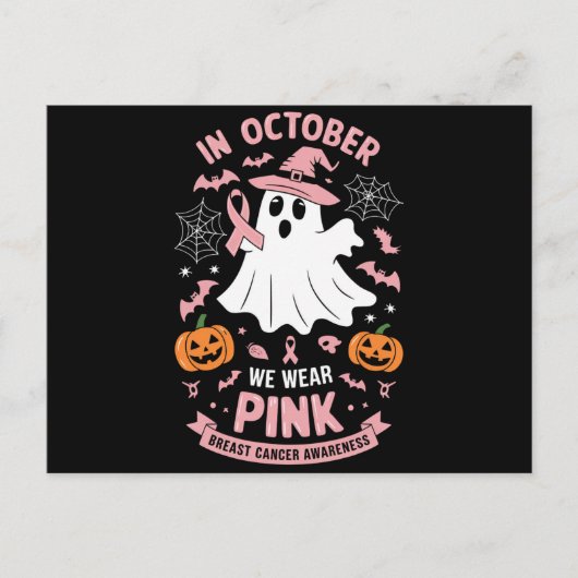 In oktober Draag we Pink Ghost Witch borstkanker Briefkaart (Voorkant)