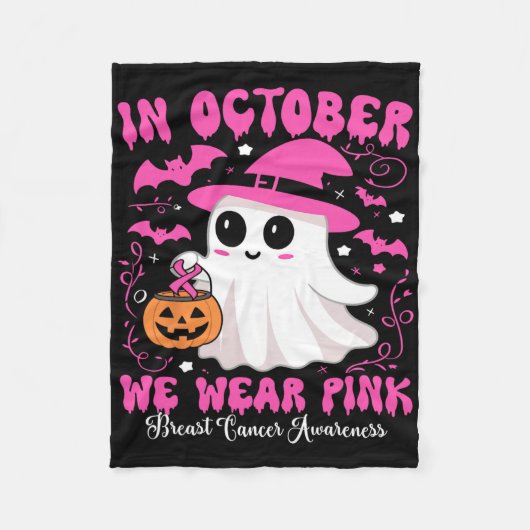In oktober Draag we Pink Ghost Witch borstkanker Fleece Deken (Voorkant)