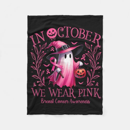 In oktober Draag we Pink Ghost Witch borstkanker Fleece Deken (Voorkant)