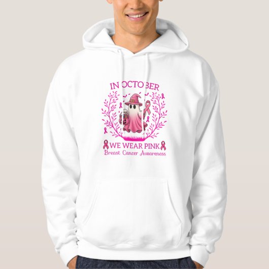 In oktober Draag we Pink Ghost Witch borstkanker Hoodie (Voorkant)