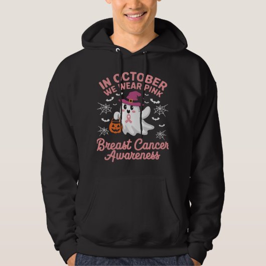 In oktober Draag we Pink Ghost Witch borstkanker Hoodie (Voorkant)