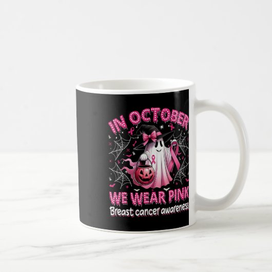 In oktober Draag we Pink Ghost Witch borstkanker Koffiemok (Rechts)