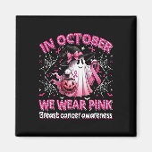 In oktober Draag we Pink Ghost Witch borstkanker Magneet (Voorkant)
