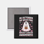 In oktober Draag we Pink Ghost Witch borstkanker Magneet (Voorkant / Achterkant)