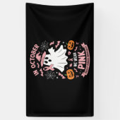 In oktober Draag we Pink Ghost Witch borstkanker Spandoek (Verticaal)