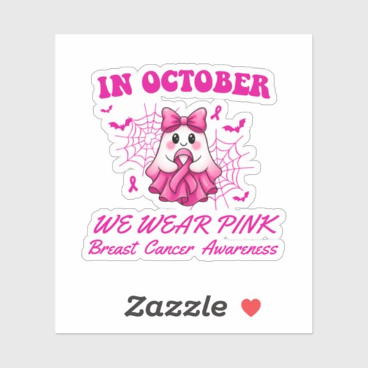 In oktober Draag we Pink Ghost Witch borstkanker Sticker (Vel)