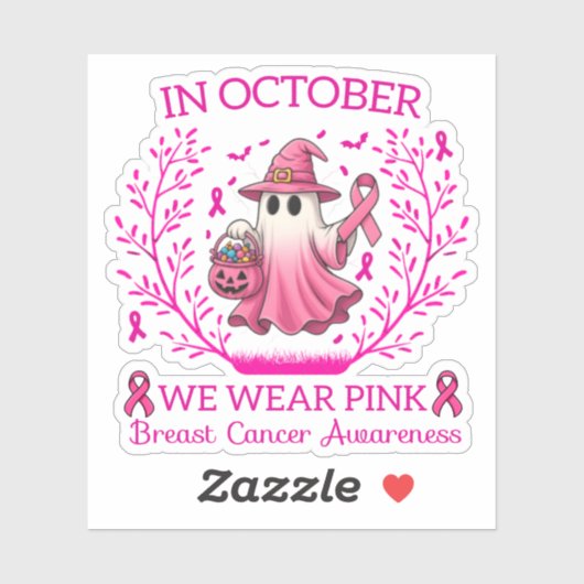 In oktober Draag we Pink Ghost Witch borstkanker Sticker (Vel)