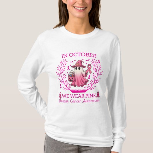In oktober Draag we Pink Ghost Witch borstkanker T-shirt (Voorkant)