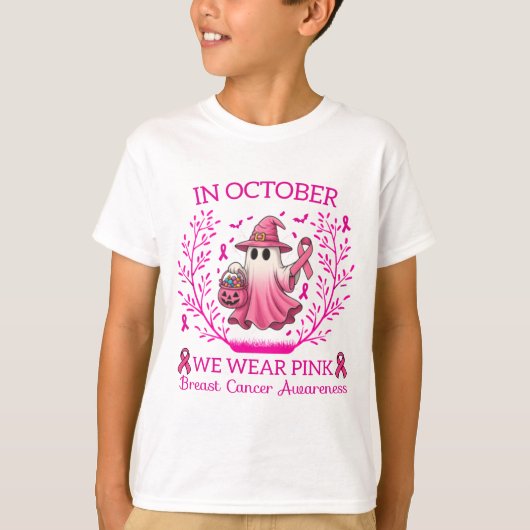 In oktober Draag we Pink Ghost Witch borstkanker T-shirt (Voorkant)