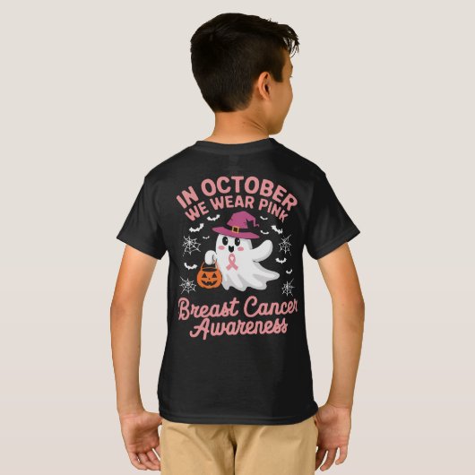 In oktober Draag we Pink Ghost Witch borstkanker T-shirt (Achterkant volledig)