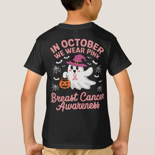 In oktober Draag we Pink Ghost Witch borstkanker T-shirt (Achterkant)