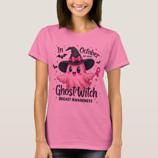 In oktober Draag we Pink Ghost Witch borstkanker T-shirt