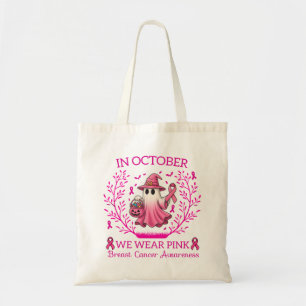 In oktober Draag we Pink Ghost Witch borstkanker Tote Bag