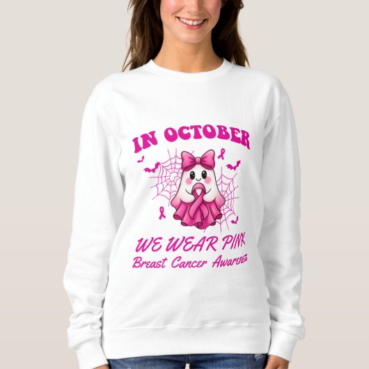 In oktober Draag we Pink Ghost Witch borstkanker Trui (Voorkant)