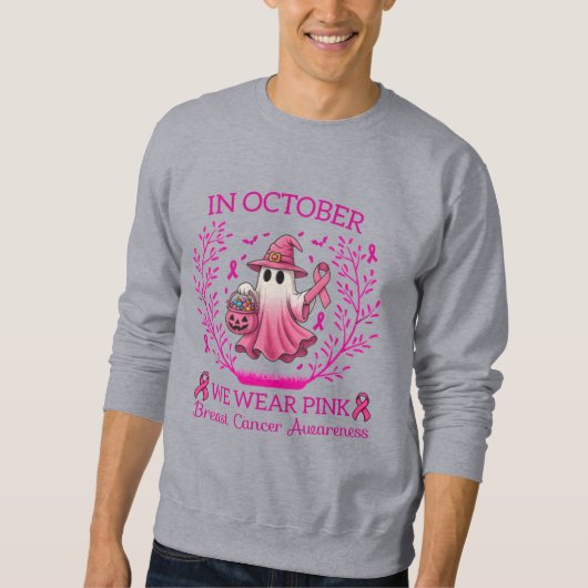 In oktober Draag we Pink Ghost Witch borstkanker Trui (Voorkant)