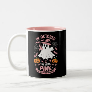 In oktober Draag we Pink Ghost Witch borstkanker Tweekleurige Koffiemok