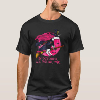 In oktober Draag we Pink Halloween Witch Unicorn L T-shirt