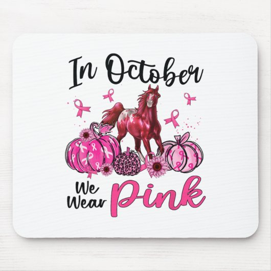 In oktober Draag we Pink Horse Pumpkin Leopard Bre Muismat (Voorkant)