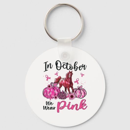 In oktober Draag we Pink Horse Pumpkin Leopard Bre Sleutelhanger (Voorkant)