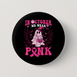 In oktober Draag we Pink Shirt Ghost Halloween Bre Ronde Button 5,7 Cm