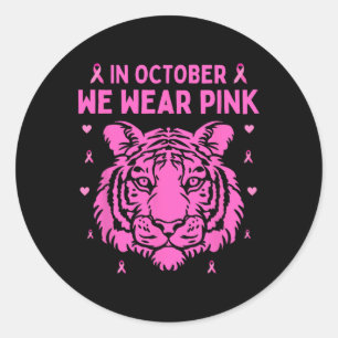 In oktober Draag we Pink Tiger Breast Cancer Aware Ronde Sticker