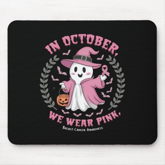 In oktober Draag we Pink Witch Ghost Pumpkin Breas Muismat (Voorkant)