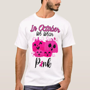 In oktober Draag we pompoen met roze borstkanker T-shirt