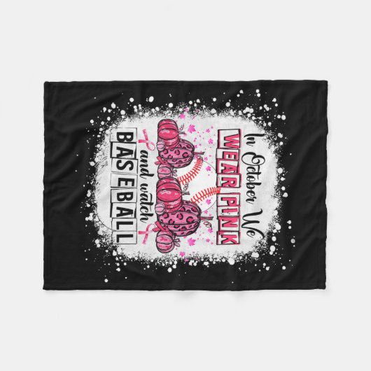 In oktober draag we roze Baseball Breast Cancer Aw Fleece Deken (Voorkant (Horizontaal))