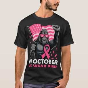In oktober Draag we roze Bigfoot Borstkanker Awar T-shirt