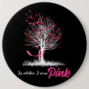 In oktober Draag we roze boomstamkanker. Ronde Button 6,0 Cm
