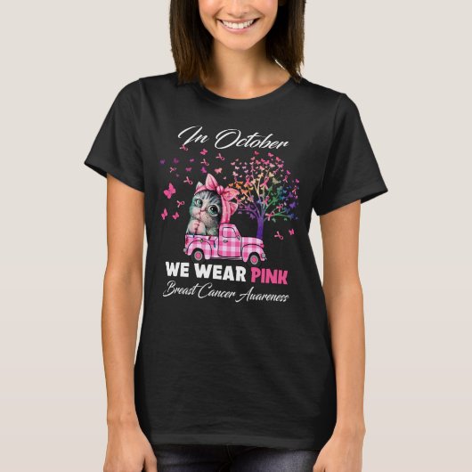 In oktober Draag we roze borstkanker Butterf T-shirt (Voorkant)