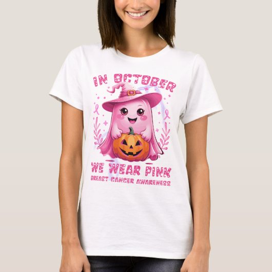 In oktober Draag we Roze Borstkanker Halloween T-shirt (Voorkant)
