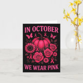 In oktober Draag we roze - borstkanker Kaart (Gele Bloem)