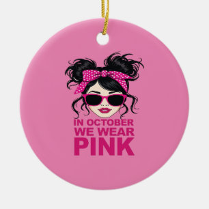 In oktober Draag we roze borstkanker Keramisch Ornament