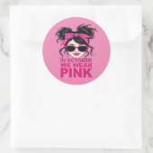 In oktober Draag we roze borstkanker Ronde Sticker (Tas)